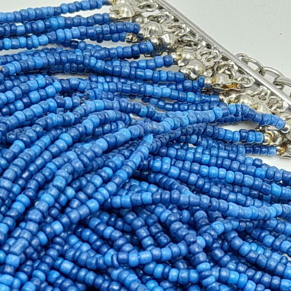 Chico's Blue Seed Bead Multistrand Necklace, 30", New With Tags, Silver Tone - Picture 14 of 15